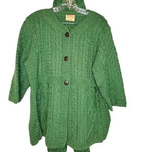Kilronan Merino Wool XL green Empire Waist 3/4 sleeves sweater w/ matching scarf